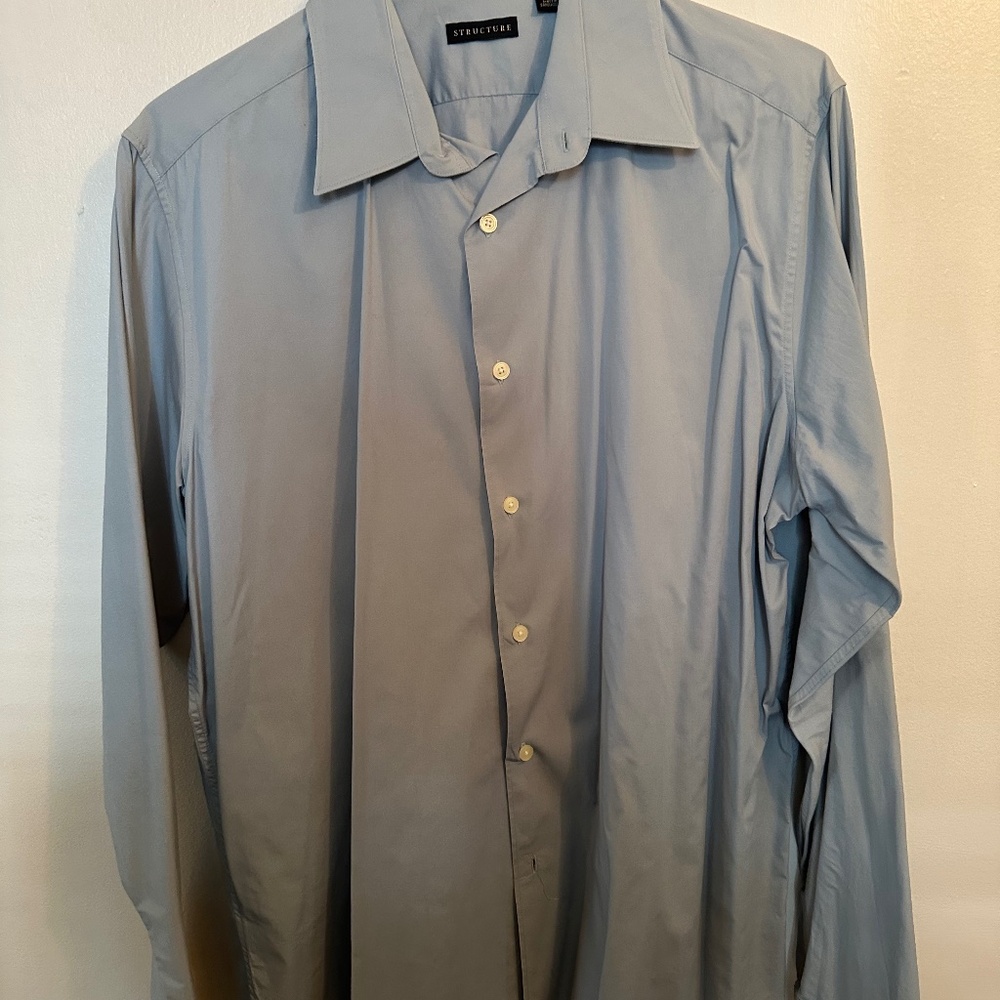 Structure Long Sleeve Dress Shirt Large Gray